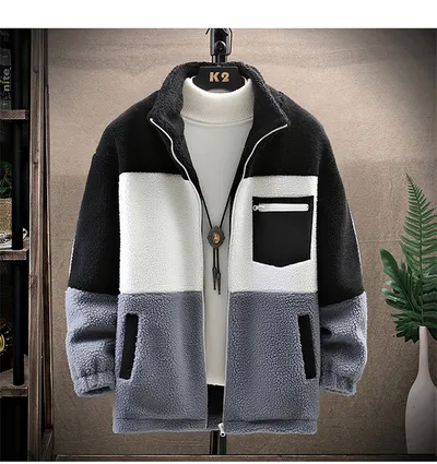Lamb wool Hong Kong style loose men's cotton coat