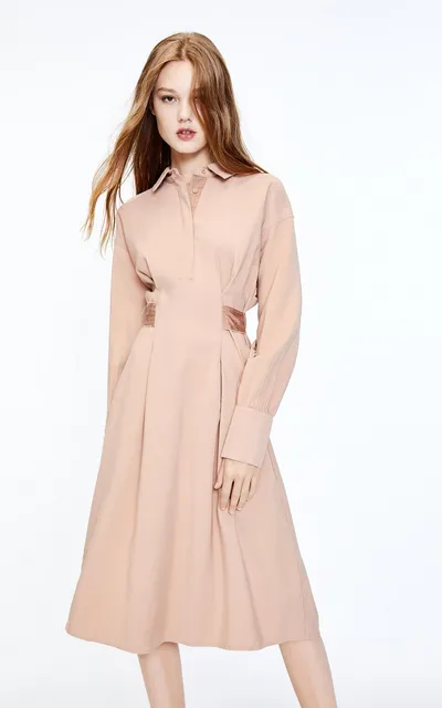 New commuter waist waist slimming mid-length shirt dress
