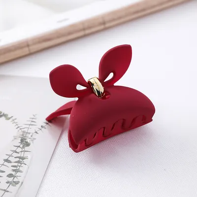 Bow resin grip clip solid color matte rabbit ears hair clip
