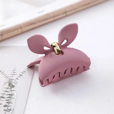 Bow resin grip clip solid color matte rabbit ears hair clip