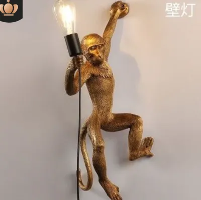 مصباح معلق على شكل قرد من الراتنج، أسود وأبيض وذهبي، مناسب لغرف المعيشة، وغرف الفنون، وغرف الدراسة، بإضاءة LED براقة.