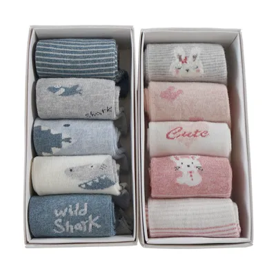 Five pairs of breathable cartoon baby socks in autumn and winter