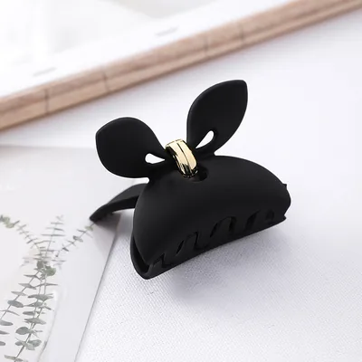 Bow resin grip clip solid color matte rabbit ears hair clip