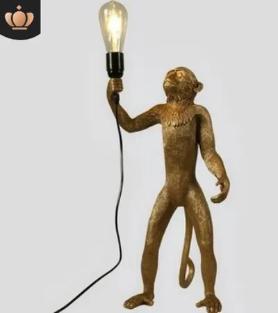 مصباح معلق على شكل قرد من الراتنج، أسود وأبيض وذهبي، مناسب لغرف المعيشة، وغرف الفنون، وغرف الدراسة، بإضاءة LED براقة.
