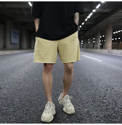Solid color terry cotton loose shorts