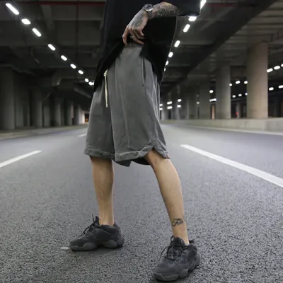 Solid color terry cotton loose shorts