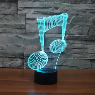 ضوء مرئي ثلاثي الأبعاد ملون على شكل نوتة موسيقية، يعمل باللمس، مزود بإضاءة LED للشحن