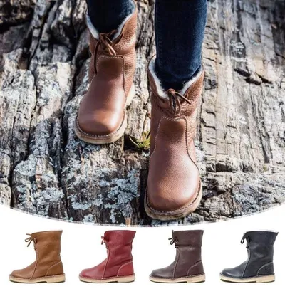 Women Snow Boots Woman Winter Fur Plush Lace Up Boots