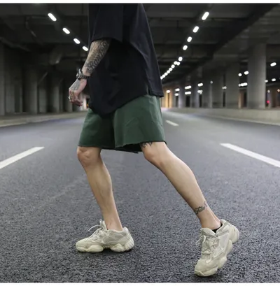 Solid color terry cotton loose shorts