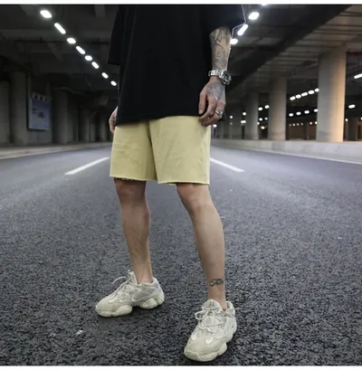 Solid color terry cotton loose shorts