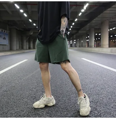 Solid color terry cotton loose shorts
