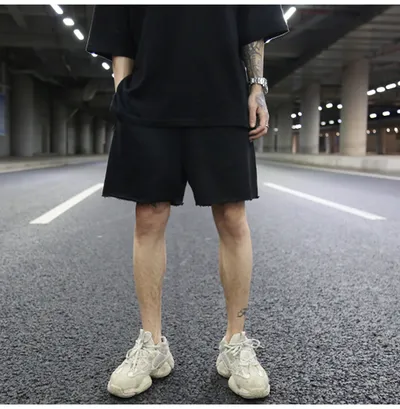Solid color terry cotton loose shorts