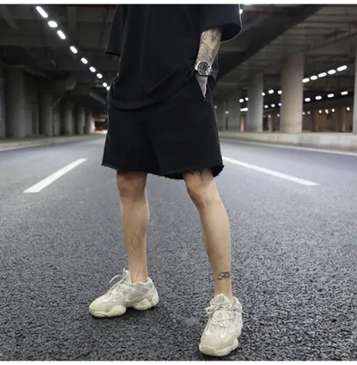 Solid color terry cotton loose shorts