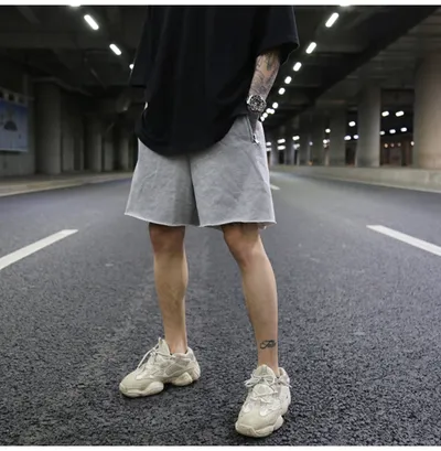 Solid color terry cotton loose shorts