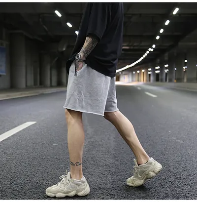 Solid color terry cotton loose shorts