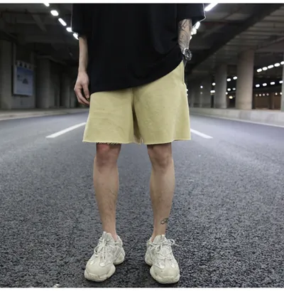 Solid color terry cotton loose shorts