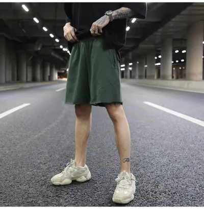 Solid color terry cotton loose shorts