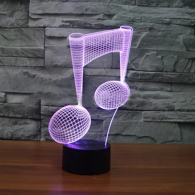 ضوء مرئي ثلاثي الأبعاد ملون على شكل نوتة موسيقية، يعمل باللمس، مزود بإضاءة LED للشحن