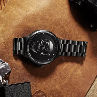 Men's steel band skull waterproof quartz watch