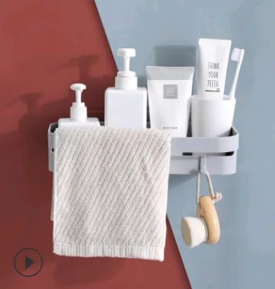 Punch-free bathroom shelf wall storage rack rectangular seamless bathroom shelf