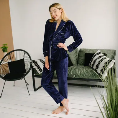 Knitted long-sleeved trousers nightgown