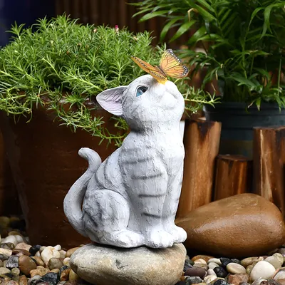 Creative Resin Cat Solar Sculpture Ornaments Outdoor Villa Courtyard Statue Crafts Garden Micro Landscape Decoration Accessories