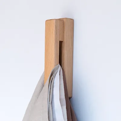 Non perforated solid wood wall hanging towel hook
