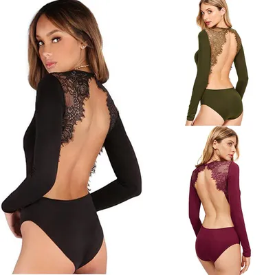 Lace Panel Long Sleeve Jumpsuit