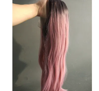 Front Lace Wig Long Straight Hair Female Middle Gradient Ombre Green Chemical Fiber Hood