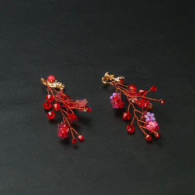 Handmade Hair Ornaments Red Crystal Crown Chinese Wedding Headdress