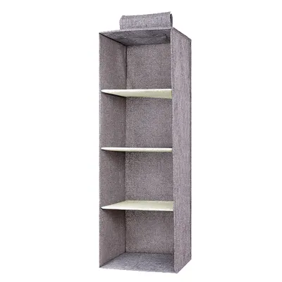 The linen cabinet contains hanging bags