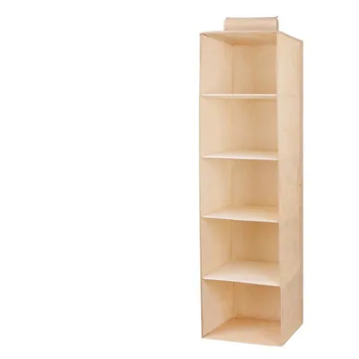The linen cabinet contains hanging bags