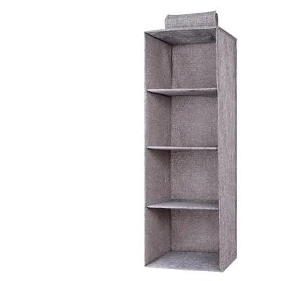 The linen cabinet contains hanging bags