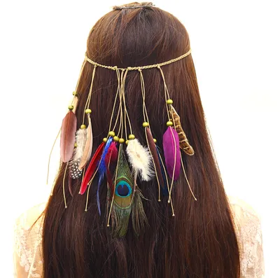 European and American bohemian peacock feather hair band ladies fashion national wind headwear