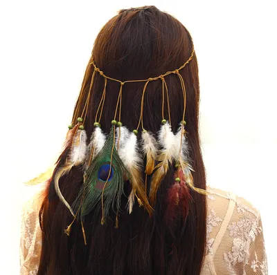 European and American bohemian peacock feather hair band ladies fashion national wind headwear