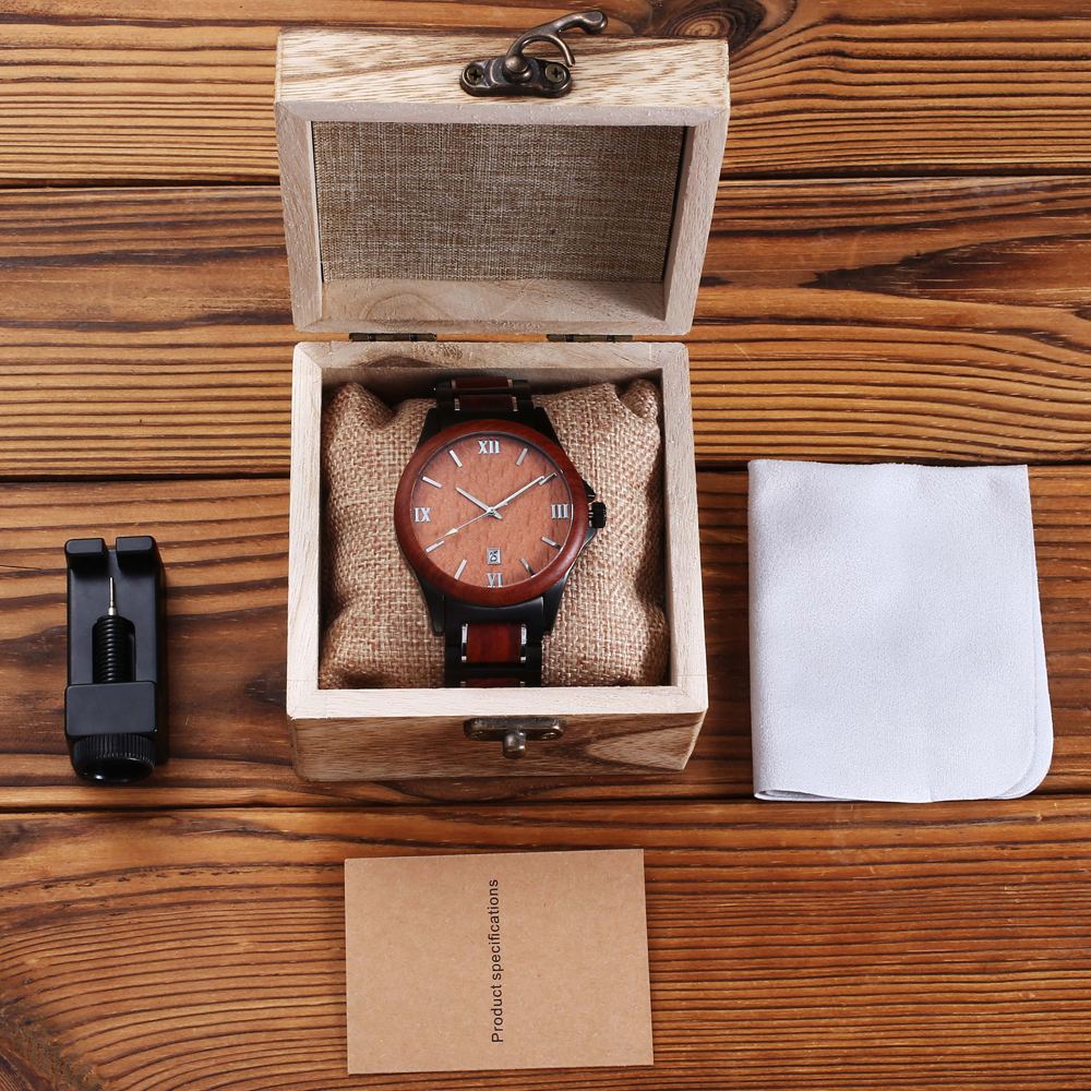 Men Quartz Sandalwood Watch Black