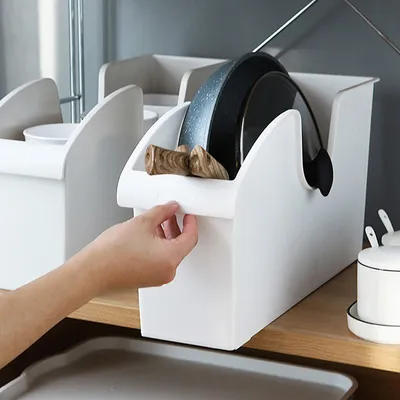 Kitchen Useful Special Storage Box Pulley Pot Cover Plastic Shelf Kitchen White Storage Box Spice Plate Rack Storage Shelf
