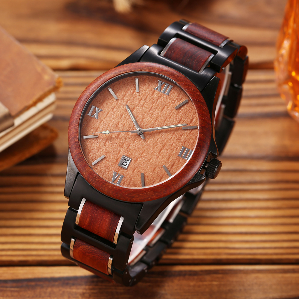 Men Quartz Sandalwood Watch Black