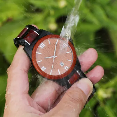 Men Quartz Sandalwood Watch Black