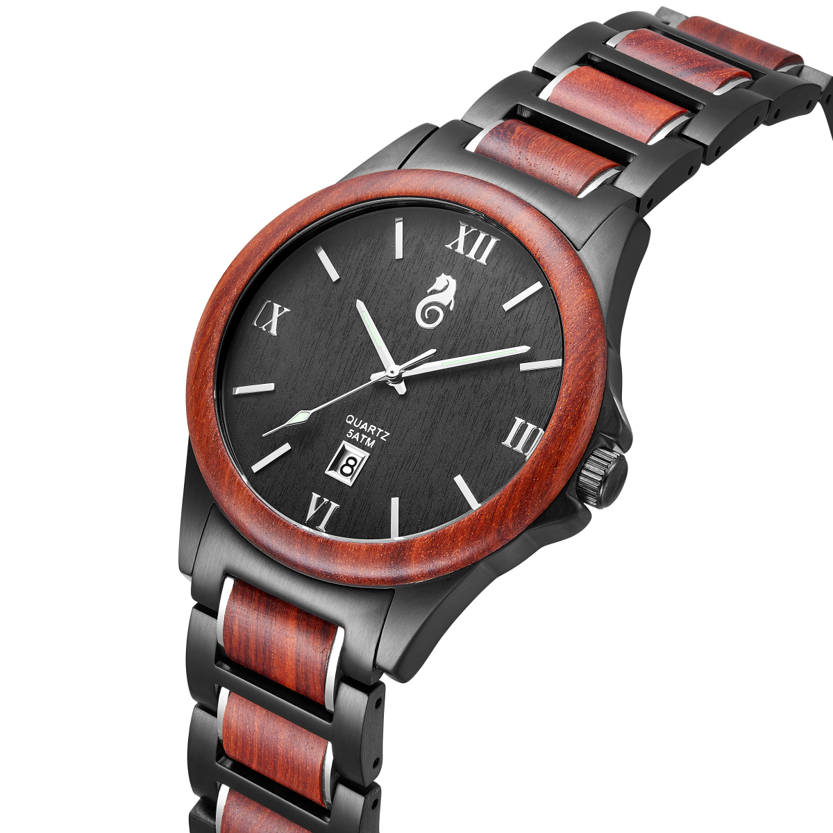 Men Quartz Sandalwood Watch Black