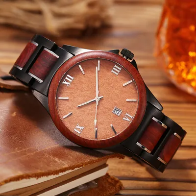 Men Quartz Sandalwood Watch Black