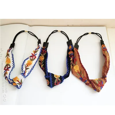 Knotted Hair Band In The Middle of Leather Velvet Embroidery Flowers