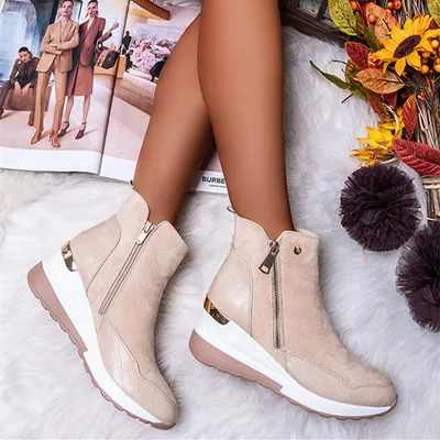 Solid color inner raised side zipper snow boots
