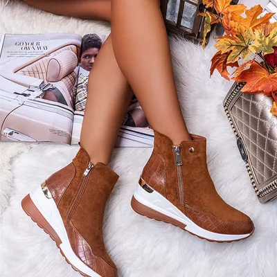 Solid color inner raised side zipper snow boots