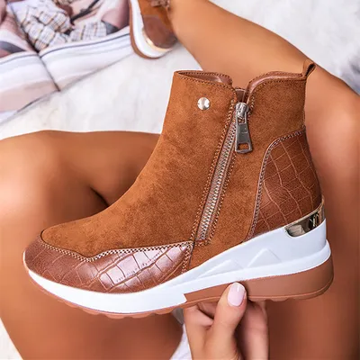 Solid color inner raised side zipper snow boots