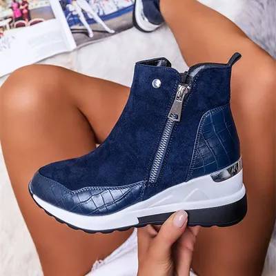 Solid color inner raised side zipper snow boots