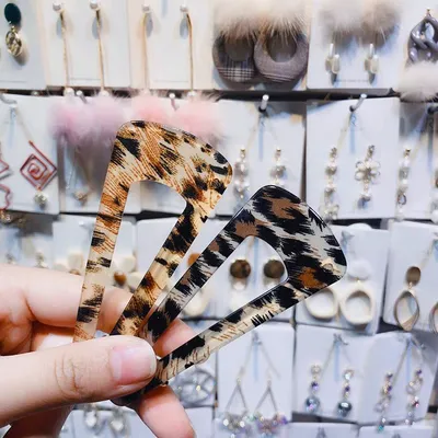 Brown leopard hairpin duckbill clip triangle geometry hair clip