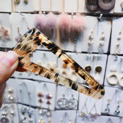 Brown leopard hairpin duckbill clip triangle geometry hair clip