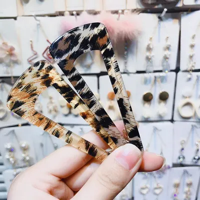Brown leopard hairpin duckbill clip triangle geometry hair clip