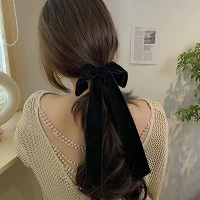 ربطة شعر نسائية بشريط مخملي مزدوج الوجه على شكل فيونكة